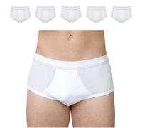 SES Lot de 5 slips pour homme à double côtes avec braguette et taille douce en 100 % coton, blanc, taille M