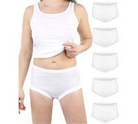 SES Lot de 5 slips taille haute pour femme côtes fines 38-56 - 100% coton, taille haute & ceinture douce confortable & double gousset - Sous-vêtements respirants pour femme, Blanc., 48