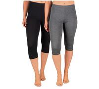 SES Pantalon Corsaire Femme - Lot de 2 en Coton Noir/Anthracite chiné Tailles 38-40 / Legging 3/4 Femme Opaques/Corsaire Femme à la Coupe Parfaite/Legging Coton Femme