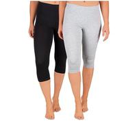 SES Pantalon Corsaire Femme - Lot de 2 en Coton Noir/Gris Chiné Tailles 42-44 / Legging 3/4 Opaque / Coupe Parfaite / Legging Coton