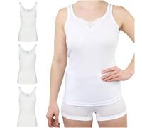 SES Top avec Dentelle Femme 36-52 en Lot de 3 Blanc 100% Coton - Débardeur en Maille Fine et Douce - Caraco Basique ou Maillot de Corps
