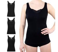 SES Top avec Dentelle Femme 36-52 en Lot de 3 Noir 100% Coton/Débardeur avec Dentelle pour Femme en Maille Fine et Douce/Caraco Femme Dentelle Basique ou Maillot de Corps Femme avec Dentelle
