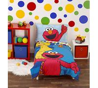 Sesame Street Best Friends Parure de lit 4 pièces pour Enfant - Douillette, Drap-Housse, Drap Plat, taie d'oreiller réversible, Bleu, Rouge, Jaune, Vert