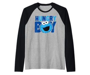 Sesame Street Cookie Monster Hungry Big Head Pose Classique Manche Raglan