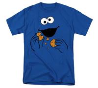 Sesame Street Cookie Monster Om Nom Face T-Shirt Unisexe, Bleu Royal, M