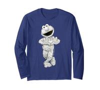 Sesame Street Cookie Monster Pencil Drawing, Sesame Street Manche Longue, Unisexe pour Adultes, Bleu Marine, XL