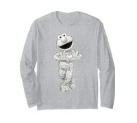 Sesame Street Cookie Monster Pencil Drawing, Sesame Street Manche Longue, Unisexe pour Adultes, Gris Chiné, L