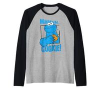 Sesame Street Cookie Monster Yummy Cookies Happy Pose Rétro Manche Raglan