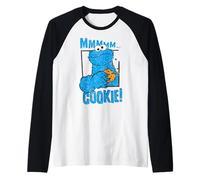 Sesame Street Cookie Monster Yummy Cookies Happy Retro Pose Manche Raglan