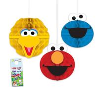 Sesame Street Kit de décorations de fête - Ensemble avec 3 pendentifs à suspendre avec Elmo, Big Bird et Cookie Monster pour anniversaire | Sesame Street Party Supplies