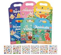Sesaver Lot de 6 livres d'autocollants réutilisables, livre d'autocollants 3D gonflés pour enfants, livre d'histoires de scène, livres d'autocollants pour tout-petits avec poignée, lot d'activités