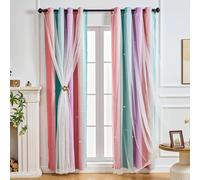 SeseBee Rideaux de Chambre à Coucher pour Filles à 2 Panneaux NETMEO, fenêtres de Chambre d'enfant, Rideaux occultants, Forme d'étoile, à œillets (Rose Violet Vert, L132×H182 cm)