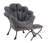 SESHINELL Fauteuil de relaxation en forme de fleur avec tabouret, fauteuil lounge avec cadre en métal, fauteuil de lecture pour salon, chambre à coucher, dressing, gris foncé