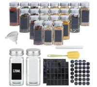 Sessamen-LP Bocaux à épices carrés Set de 24 boîtes à épices Set de 120ml Boîtes à épices Récipient à épices Epandeur à épices avec entonnoir, autocollants vides