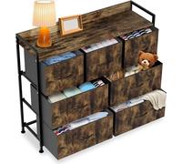 Sessamen-LP Commode avec 7 tiroirs en tissu Commode de chambre à coucher Rangement en tissu Armoire à tiroirs Structure métallique Commode en tissu (veinage bois)