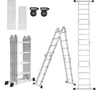Sessamen-LP Echelle polyvalente aluminium avec plate-forme 4,7m Echelle pliante multifonctionnelle Echelle de travail Echelle de ménage jusqu'à 150kg, 16 marches avec 2 plaques d'échafaudage