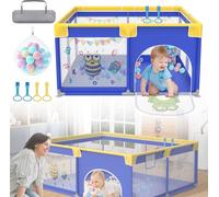 Sessamen-LP Parc bébé 180 X 200cm Barrière de sécurité pliable Centre d'activités en plastique avec 50 boules colorées (petits animaux)