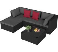 Sessamen-LP Poly Rattan Lounge Sofa Set de meubles de jardin, Polyrattan Gartenlounge Sofagarnitur Eckenofa mit Sitzkissen Frei Kombinierbare Elemente 3er Gartensofa, Hocker, Couchtisch mit Glasplatte