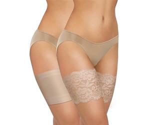 sesto senso 2 Paires Bandes de Cuisses Dentelle et Lisse Protège-Cuisse Elastiques Antidérapant Silicone Bande Beige 80-85 3XL