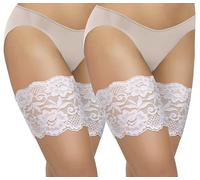 sesto senso 2 Paires Bandes de Cuisses Femme - Protège-Cuisses en Dentelle Élastiques Antidérapantes avec Bande en Silicone Invisibles sous les Vêtements Blanc 80-85 3XL