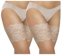 sesto senso 2 Paires Bandes de Cuisses Femme - Protège-Cuisses en Dentelle Élastiques Antidérapantes avec Bande en Silicone Invisibles sous les Vêtements Beige 75-80 XXL