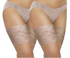 sesto senso 2 Paires Bandes de Cuisses Femme - Protège-Cuisses en Dentelle Élastiques Antidérapantes avec Bande en Silicone Invisibles sous les Vêtements Sabia Chair 55-60 S