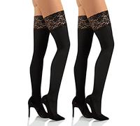 sesto senso 2 paires Bas Autofixant Femme Opaque 40 Deniers Microfibre Dentelle avec Silicone Sexy Collant XS/S Noir