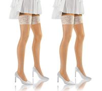 sesto senso 2 paires Bas Autofixant Résille Dentelle Sexy Sous-vêtements Femme 3/4 M-L Blanc