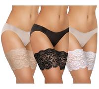 sesto senso 3 Paires Bandes Cuisses Dentelle Protège-Cuisse Elastiques Antidérapant Silicone Bande Dentelle Noir Beige Blanc 80-85 3XL
