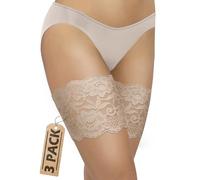 sesto senso 3 Paires Bandes Cuisses Dentelle Protège-Cuisse Elastiques Antidérapant Silicone Bande Dentelle Beige 60-65 M