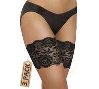 sesto senso 3 Paires Bandes Cuisses Dentelle Protège-Cuisse Elastiques Antidérapant Silicone Bande Dentelle Noir 70-75 XL