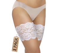sesto senso 3 Paires Bandes Cuisses Dentelle Protège-Cuisse Elastiques Antidérapant Silicone Bande Dentelle Blanc 80-85 3XL
