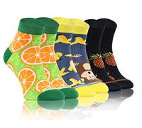 sesto senso 3 Paires Chaussettes Marrant Heureux Bizarre Drôles Court Coloré Homme Femme 39-42 3 Fruits Banane Pomme Orange Fruits Tropicaux