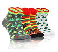 sesto senso 3 Paires Chaussettes Marrant Heureux Bizarre Drôles Court Coloré Homme Femme 39-42 3 Rasta Feuilles de Marijuana