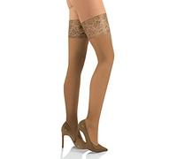 sesto senso Bas Autofixant Femme Opaque 50 Deniers Microfibre Dentelle avec Silicone Sexy 1 Paire Collant 3/4 M/L Beige