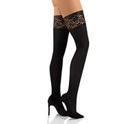 sesto senso Bas Autofixant Femme Opaque 50 Deniers Microfibre Dentelle avec Silicone Sexy 1 Paire Collant 3/4 M/L Noir