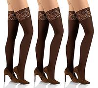 sesto senso Bas Autofixant Femme Opaque 50 Deniers Microfibre Dentelle avec Silicone Sexy lot de 3 collants Marron XL/XXL Caffe
