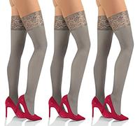 sesto senso Bas Autofixant Femme Opaque 50 Deniers Microfibre Dentelle avec Silicone Sexy lot de 3 collants 3/4 Gris