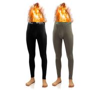 sesto senso Caleçon Long Lot de 2 Coton 95% Pantalon sous-Vêtements Bas Thermique Homme L NoirVert - Kaki