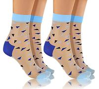 sesto senso Chaussettes Nylon Femme Motif Fille 2 paires de Chaussettes Ultra Fines Beige Bleu Triangles Lot de 2