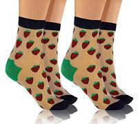 sesto senso Chaussettes Nylon Femme Motif Fille 2 paires de Chaussettes Ultra Fines Beige Graphite Framboises Lot de 2