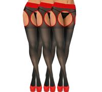 sesto senso Collant Ouvert 3 paires Femme Sexy 15 Den Bas Pour Porte-Jarretelles Trou Entrejambe 3 Noir Rouge
