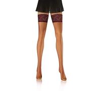 sesto senso Femme Bas Autofixants Résille Dentelle Séduisante Lingerie avec Bande Silicone 3/4 M-L Bordeaux