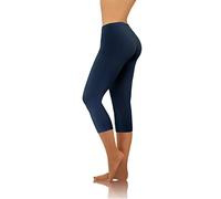 sesto senso Femme Legging mi-Long 3/4 Bleu Fille Coton Coloré Jambes Longues Fitness Yoga Pantalon de Sport XXL Dark Blue