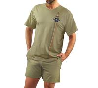 sesto senso Pyjama court militaire en coton pour homme - Manches courtes - 2 pièces, Militaire - Couleur olive, 4XL grande taille