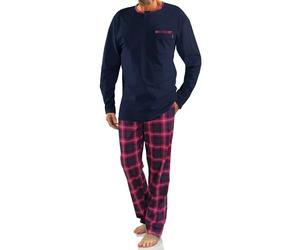 sesto senso Pyjama Homme Coton 100% - Ensemble 2 Pièces avec Pantalon Long et Haut Manche Longue - Pyjama Hiver Confortable, Doux et Respirant - Vêtements de Nuit 4XL 2576/21 Bleu foncé