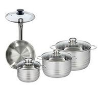 Set 1 poêle 20 cm en inox et 1 couvercle verre, 3 faitouts inox 16, 20 et 24 cm Fackelmann Eterna inox