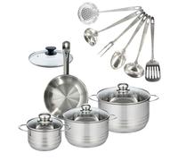 Set 1 poêle 20 cm en inox et couvercle, 3 faitouts inox 16, 20 et 24 cm et 6 ustensiles inox Fackelmann Eterna