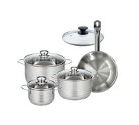 Fackelmann 9351450 Set 1 poêle 24 cm en acier inoxydable 18/8 et couvercle verre, 3 faitouts inox 16, 20 et 24 cm, batterie de cuisine tous feux, compatible induction, cuisson sans PFAS