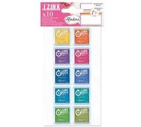 Aladine - 10 Mini Encreurs « Quick Dry » Acidulés - Encres pour Tampons - 3,3 x 3,3 cm - Jaune, Orange, Rose, Bleu, Vert - Pour Scrapbooking, Carterie, Loisirs Créatifs - Izink - 03976